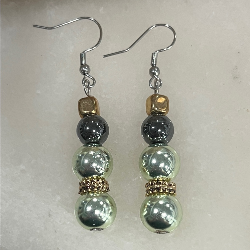 Mixed Metals and Silver Hematite Beaded Earrings